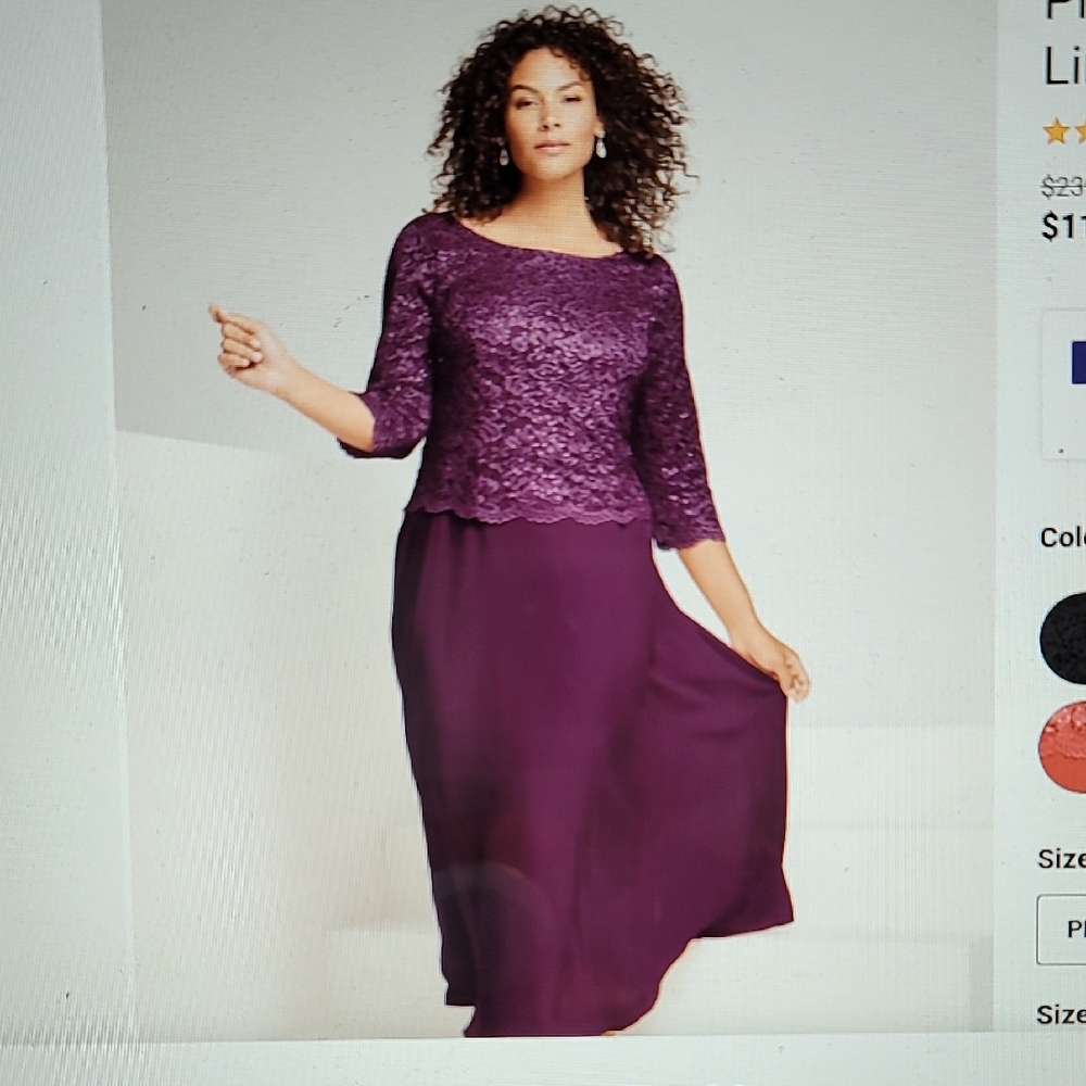 Sparkle Lace Popover A-Line Gown With 3/4 Sleeve